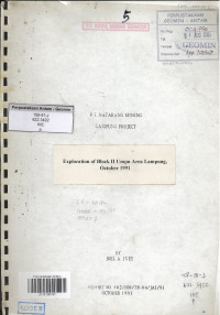 PT. Natarang Mining Lampung Project: Exploration of Block II Umpu Area Lampung, October 1991