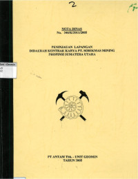 Nota Dinas: Peninjauan Lapangan di Daerah Kontrak Karya PT. Sorikmas Mining Provinsi Sumatera Utara: Nota Dinas No. 346/K/2011/2005
