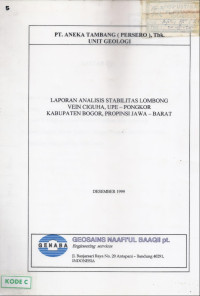 Laporan analisis stabilitas Lombong Vein Ciguha, UPE - Pongkor, Kabupaten Bogor, Provinsi Jawa - Barat