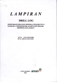 Lampiran Drill Log: Eksplorasi emas dan mineral pengikutnya daerah G. Pongkor dsk. Kabupaten Bogor, provinsi Jawa Barat: SP NO 135/6-22/PAT/2009 SP NO. 2282/23-22/PAT/2009
