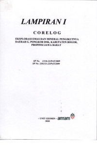 Lampiran I core log: Eksplorasi emas dan mineral pengikutnya daerah G. Pongkor dsk. Kabupaten Bogor, provinsi Jawa Barat: SP NO 135/6-22/PAT/2009 SP NO. 2282/23-22/PAT/2009