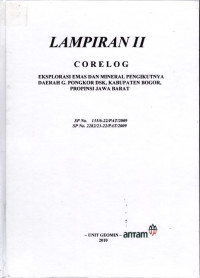 Lampiran II core log: Eksplorasi emas dan mineral pengikutnya daerah G. Pongkor dsk. Kabupaten Bogor, provinsi Jawa Barat: SP NO 135/6-22/PAT/2009 SP NO. 2282/23-22/PAT/2009
