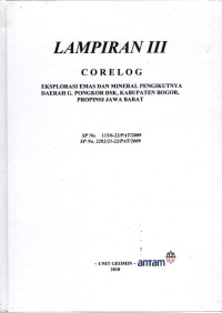 Lampiran III core log: Eksplorasi emas dan mineral pengikutnya daerah G. Pongkor dsk. Kabupaten Bogor, provinsi Jawa Barat: SP NO 135/6-22/PAT/2009 SP NO. 2282/23-22/PAT/2009