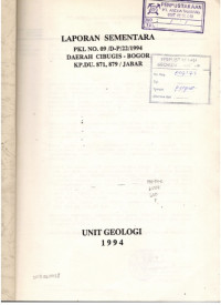 Laporan sementara: PKL No. 09/D-P/22/1994 daerah Cibugis -Bogor KP.DU. 871,879 / Jabar