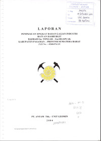 Laporan peninjauan singkat bahan galian industri batuan hasburgit daerah Gn. Tongar - Gn. Sigapuak Kabupaten Pasaman - Provinsi Sumatera Barat Fax No. 0260.074.121