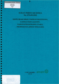 Surat perintah kerja No. 07.2-02.2010 eksplorasi nikel daerah Mandiodo, Lasolo dan Lalindu, kabupaten Konawe Utara, propinsi Sulawesi Tenggara
