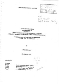 KW. 96 PP 00123/JABAR Kuda project west java a joint venture between PT Aneka Tambang, PT Basya Tunggal Jaya and Straits Resources Limited : Fourth quarterly report for period 1 april 1997 - 30 june 1997