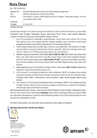Nota dinas no. 055/O/00/2021 persetujuan laporan akhir eksplorasi emas Pongkor, Kabupaten Bogor, Provinsi Jawa Barat tahun 2020