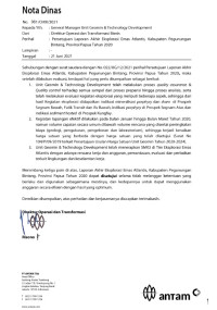 Nota dinas no. 061/O/00/2021 persetujuan laporan akhir eksplorasi emas Atlantis, Kabupaten Pegunungan Bintang, Provinsi Papua tahun 2020