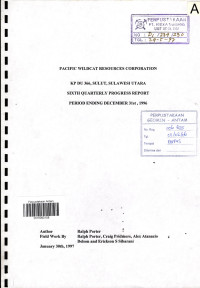 Pacific wildcat resources corporation KP DU 366, Sulut, Sulawesi Utara sixth quarterly progress report period ending December 31st, 1996