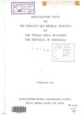 Explanatory note on the geology and mineral deposits of The Toraja Area, Sulawesi The Republic Of Indonesia