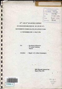 30th and 31th Quarterly Report On Gold-Copper Exploration DU 353 (Ex DU 317) Motomboto-Tombulilato, Sulawesi  Utara: 12 November 1995 - 11 May 1996