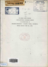 14th Quarterly Progress Report on Operations in Bolaang Mongondow - Sulawesi Utara, Indonesia: Period Ending June 30, 1991, PT Antam Lanut Mining