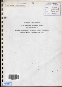 19th Quarterly Progress Report on Operations in Bolaang Mongondow - Sulawesi Utara, Indonesia: Period Ending September 30, 1992, PT Antam Lanut Mining