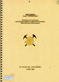Peninjauan lapangan di daerah Karosa, Kabupaten Mamuju Provinsi Sulawesi Barat: Nota Dinas Nomor:412/K/2011/2005