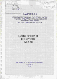 Laporan kegiatan penyelidikan eksplorasi daerah Tikukur, Kabupaten Sukabumi - Cianjur, Propinsi Jawa Barat (KP. Eksplorasi KW.96.PP.0124): laporan triwulan III, Juli - September tahun 1998