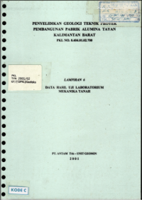 Penyelidikan Geologi Teknik Proyek Pembangunan Pabrik Alumina Tayan Kalimantan Barat PKL No. 0.404.01.02.700 Lampiran 6 Data Hasil Uji Laboratorium Mekanika Tanah