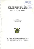 Estimasi cadangan bijih tambang emas Pongkor per 31 Maret 2000