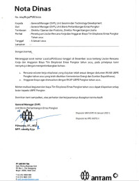 Nota dinas no. 004/8131/PUE/2021 persetujuan usulan rencana kerja dan anggaran biaya tim eksplorasi emas Pongkor tahun 2021
