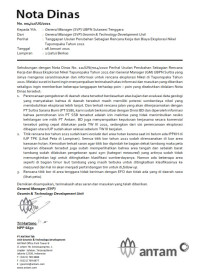 Image of Nota dinas no. 004/12/UG/2021 tanggapan usulan perubahan sebagian rencana kerja dan biaya ekplorasi nikel Tapunopaka tahun 2021